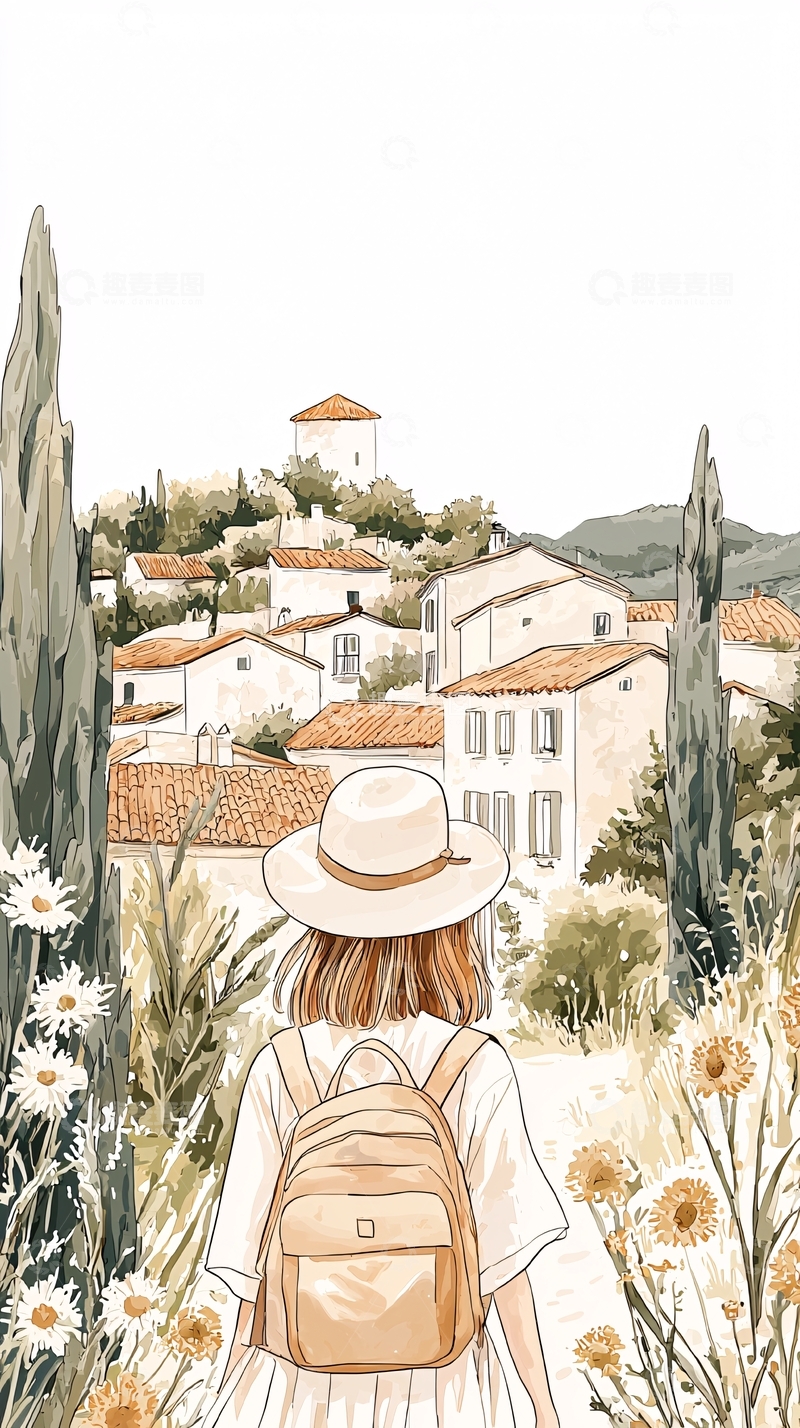 高清大图下载【趣麦麦图】田园风光下的旅人