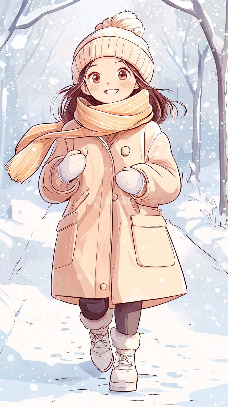 高清大图下载【趣麦麦图】冬日雪景中的女孩