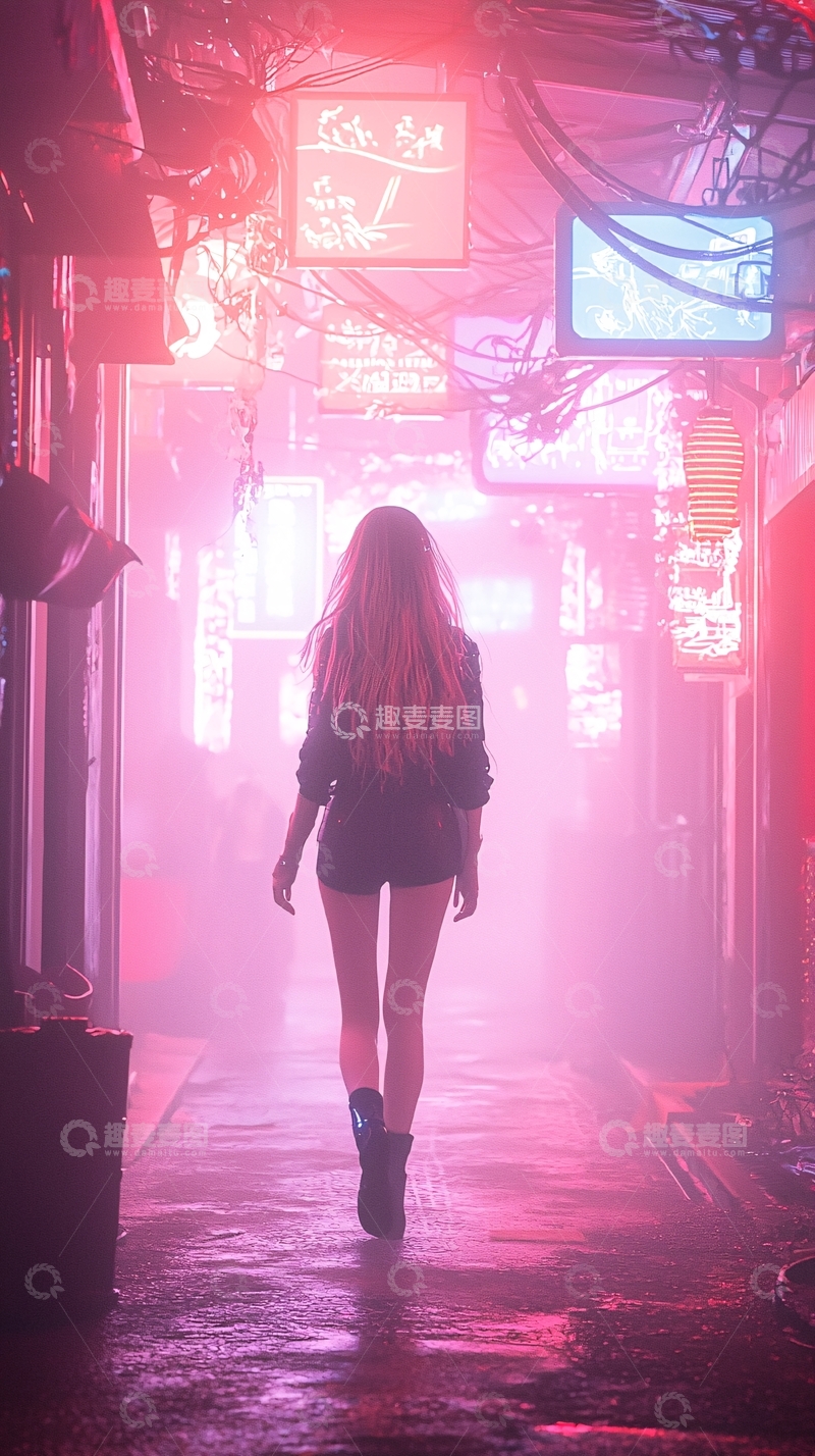 高清大图下载【趣麦麦图】霓虹灯下的背影