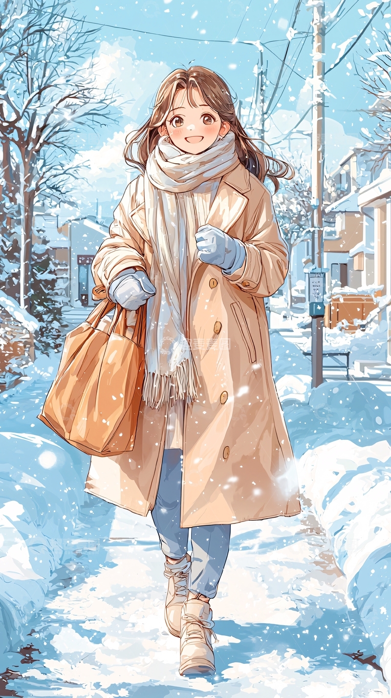 高清大图下载【趣麦麦图】冬日雪景中的女孩