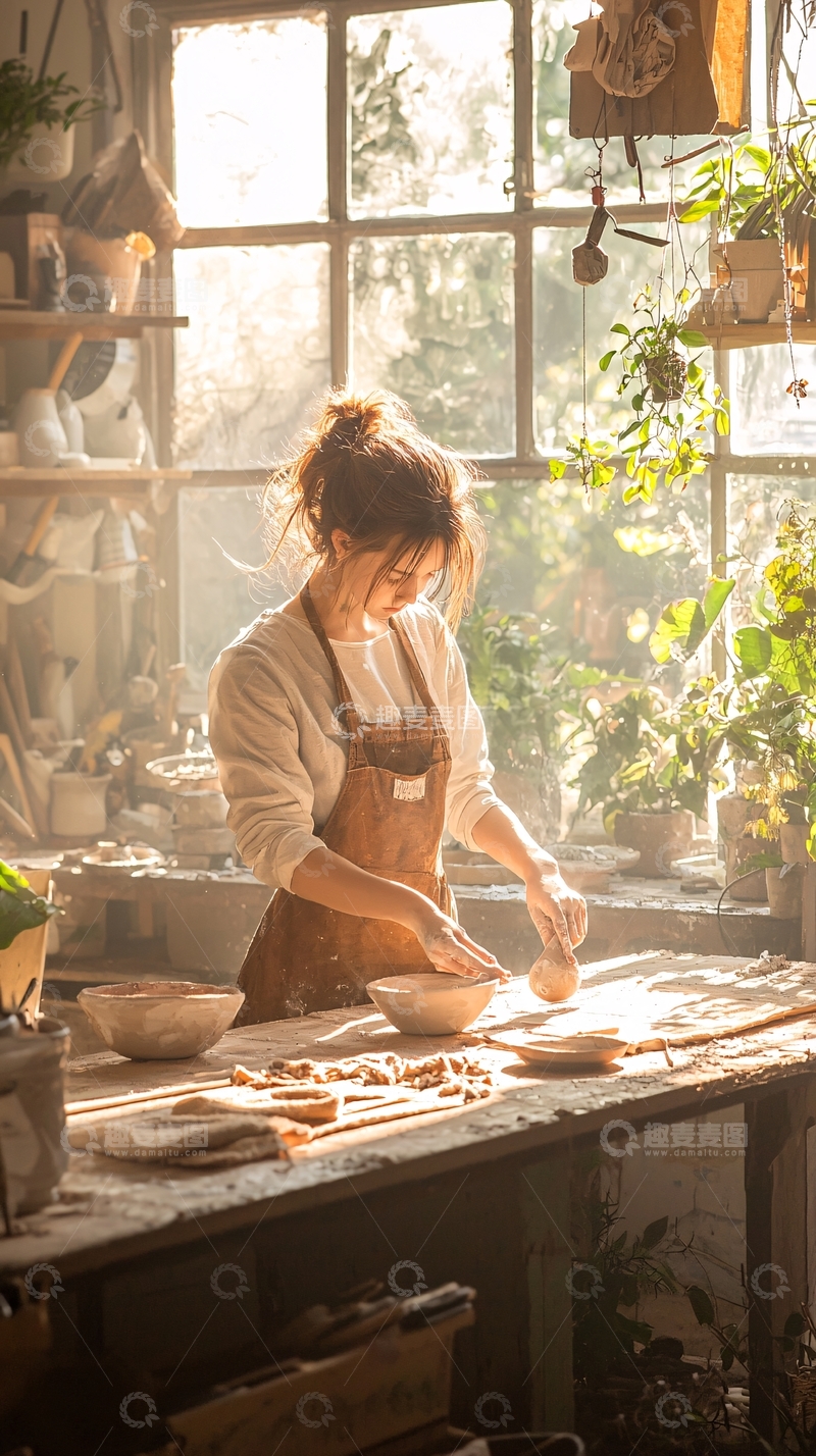 高清大图下载【趣麦麦图】陶艺工作室中的手工艺人