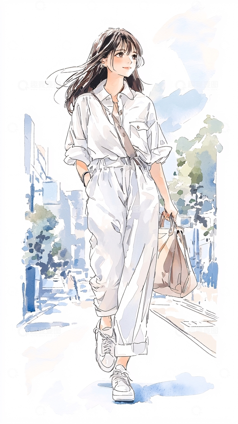 高清大图下载【趣麦麦图】清新夏日街头漫步女孩