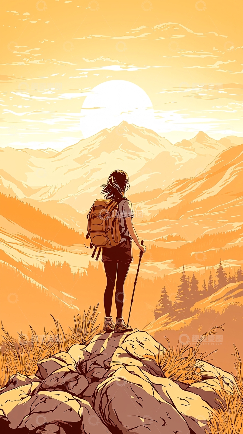 高清大图下载【趣麦麦图】徒步登山日落风景