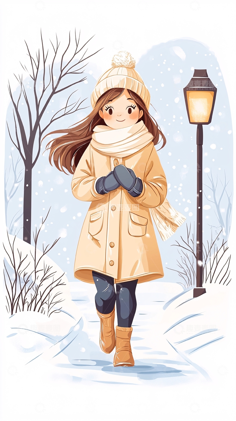 高清大图下载【趣麦麦图】冬日雪景中的女孩