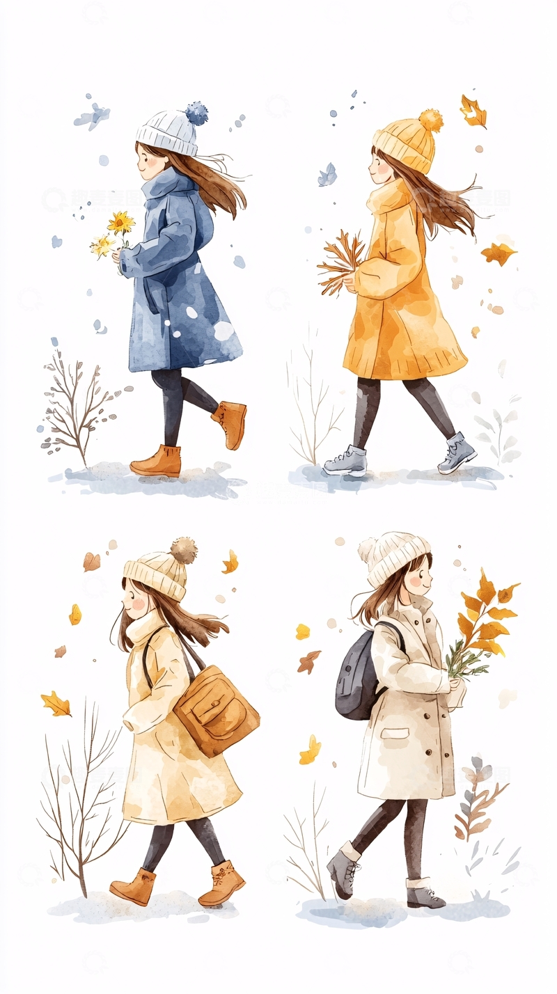 高清大图下载【趣麦麦图】秋日漫步女孩插画集