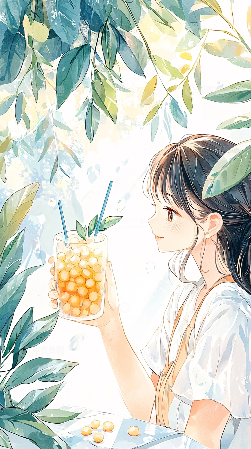 高清大图下载【趣麦麦图】夏日饮品女孩插画