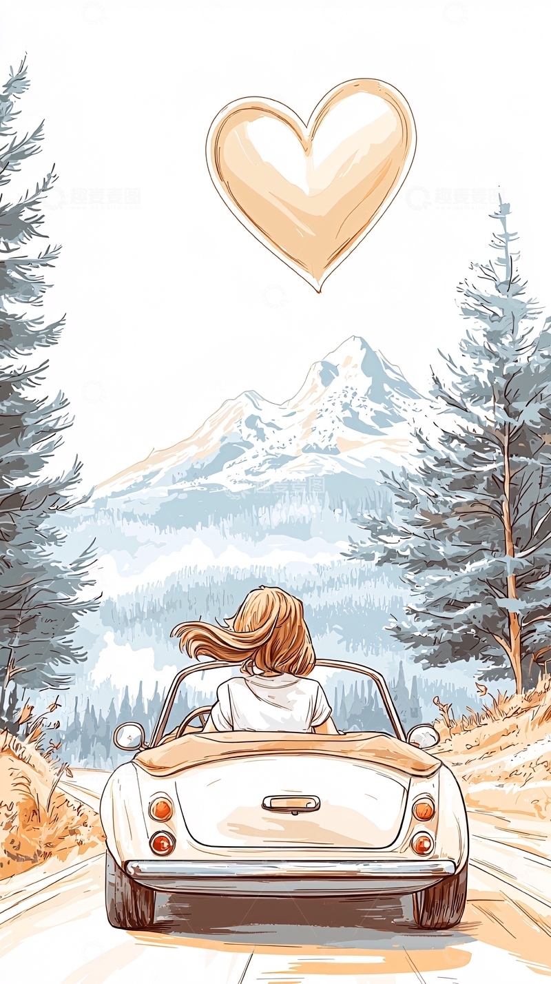 高清大图下载【趣麦麦图】冬日山间自驾游风景