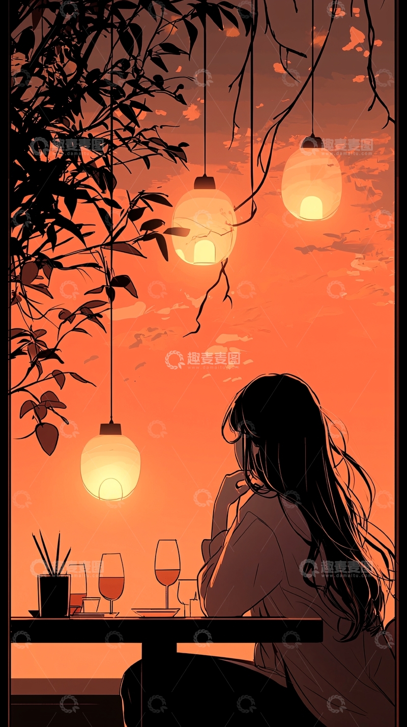 高清大图下载【趣麦麦图】秋日黄昏下的孤独身影