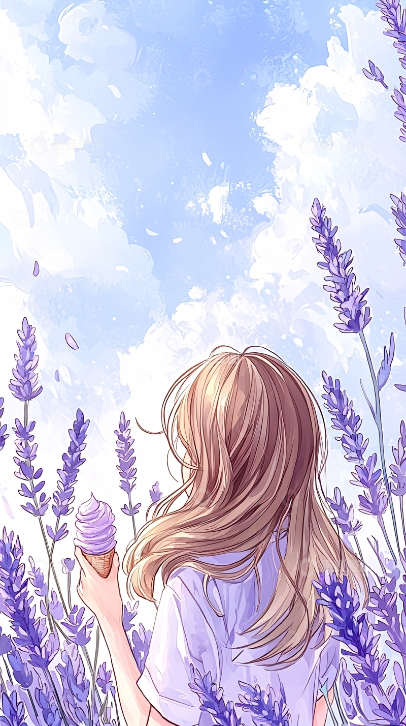 高清大图下载【趣麦麦图】薰衣草田野中的冰淇淋女孩