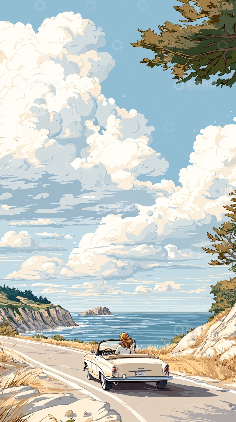 高清大图下载【趣麦麦图】海边公路驾驶的女性