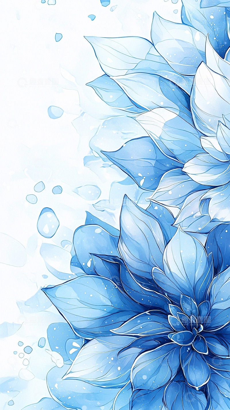 高清大图下载【趣麦麦图】蓝色花朵水彩艺术背景图
