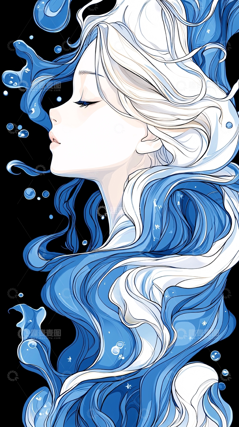 高清大图下载【趣麦麦图】水流动感人物插画