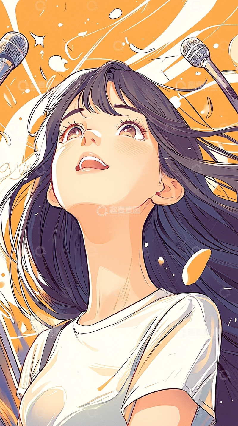 高清大图下载【趣麦麦图】青春活力女孩演唱会插画