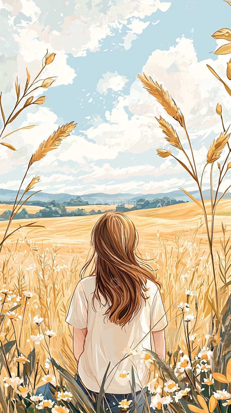 高清大图下载【趣麦麦图】金秋田野中的背影