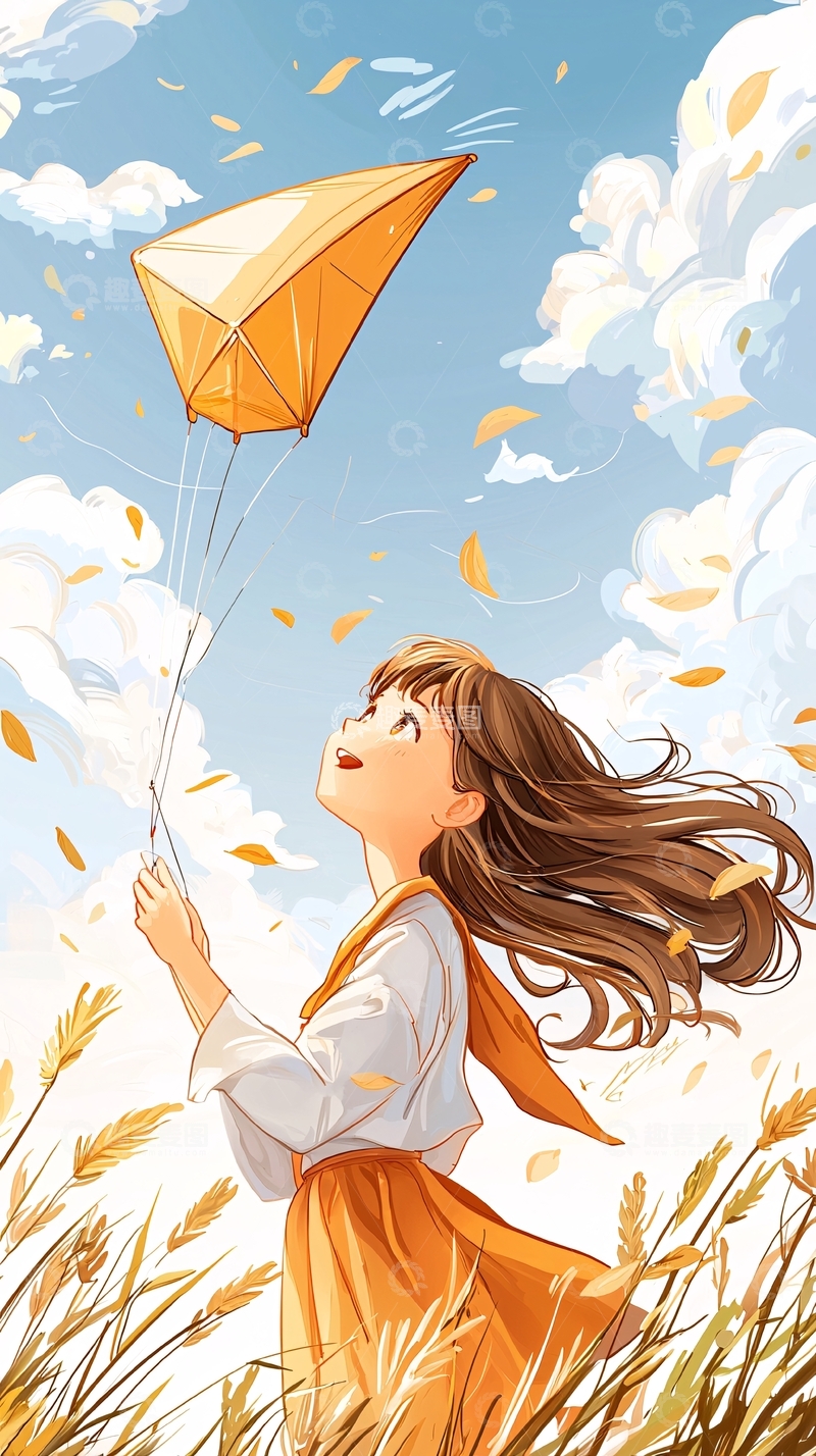 高清大图下载【趣麦麦图】秋日风筝少女