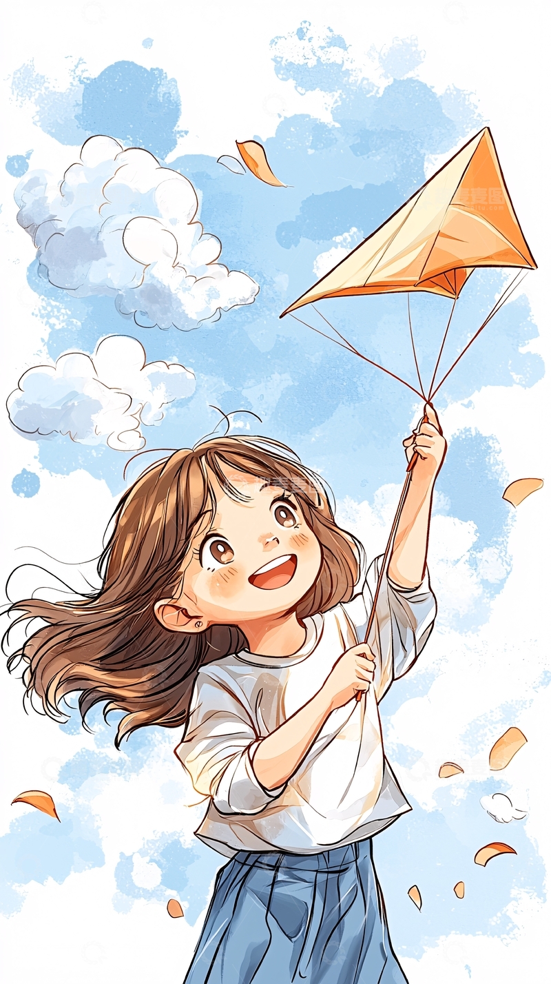 高清大图下载【趣麦麦图】放风筝的女孩