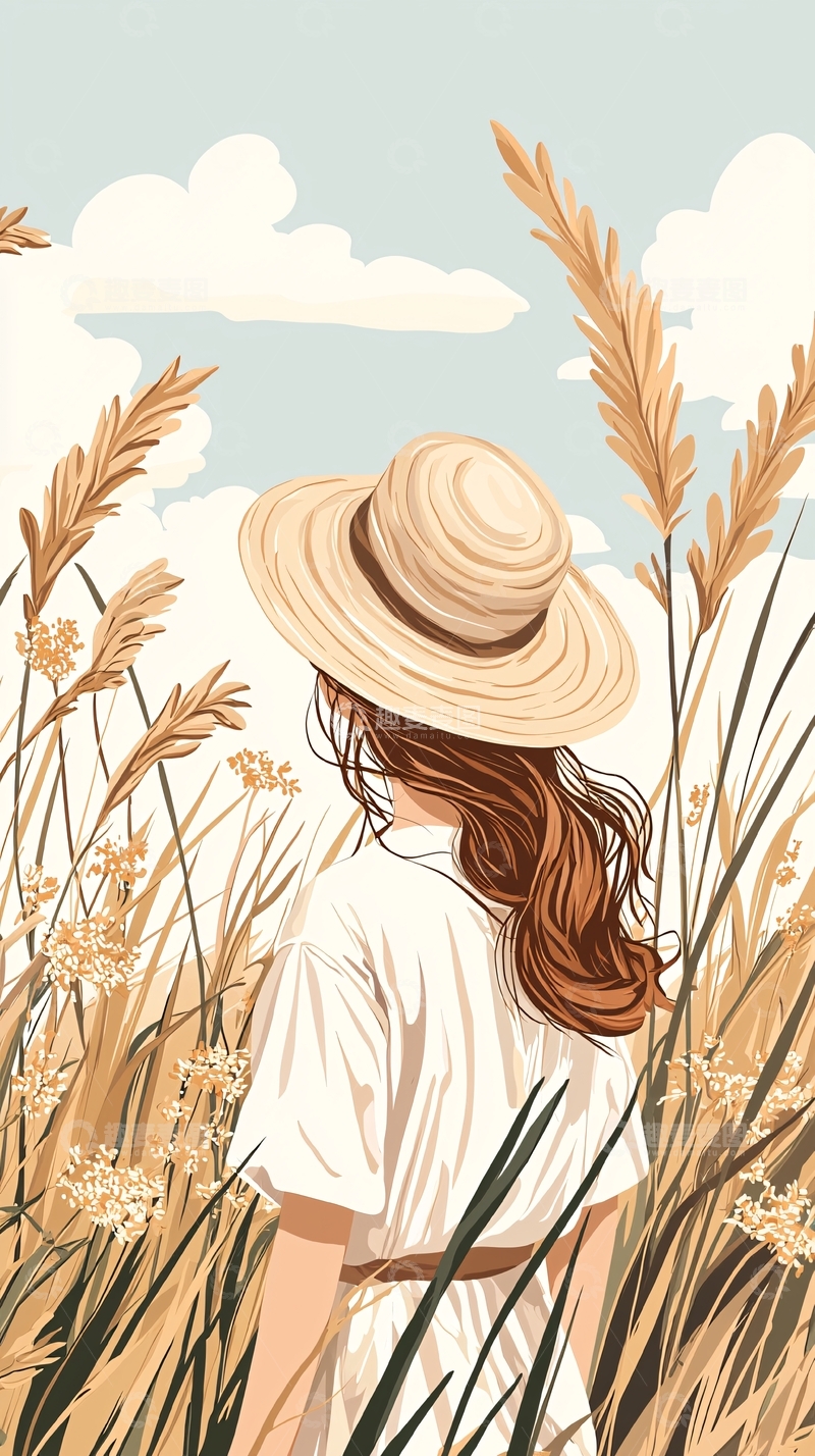 高清大图下载【趣麦麦图】田园风光下的背影女孩