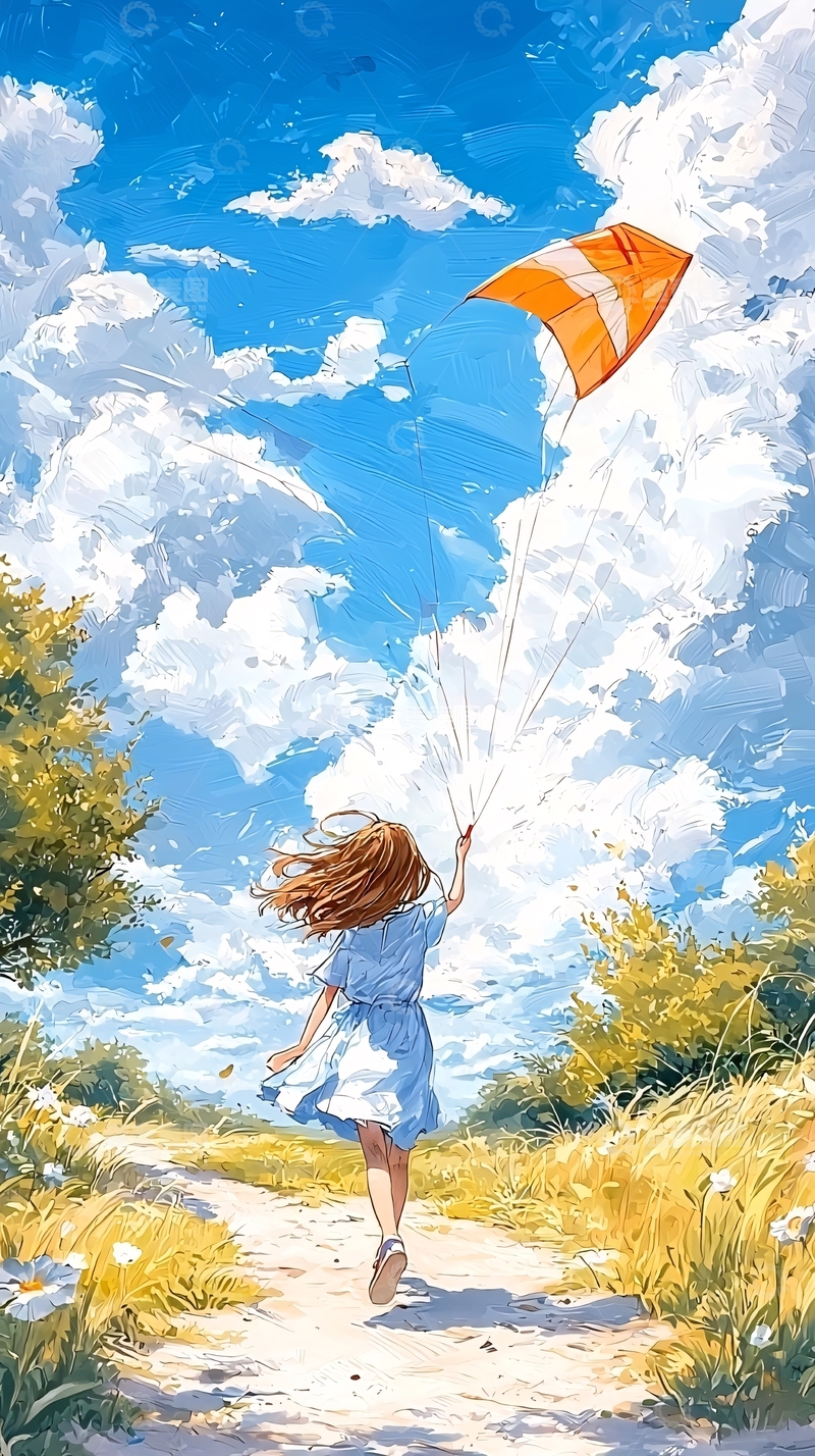 高清大图下载【趣麦麦图】放风筝的女孩