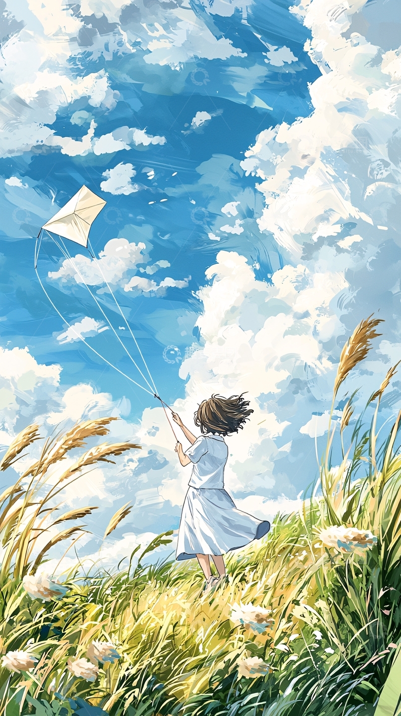 高清大图下载【趣麦麦图】放风筝的女孩
