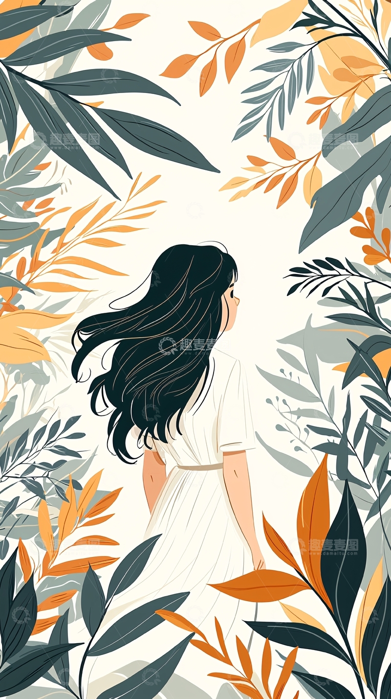 高清大图下载【趣麦麦图】秋日花园中的背影女人