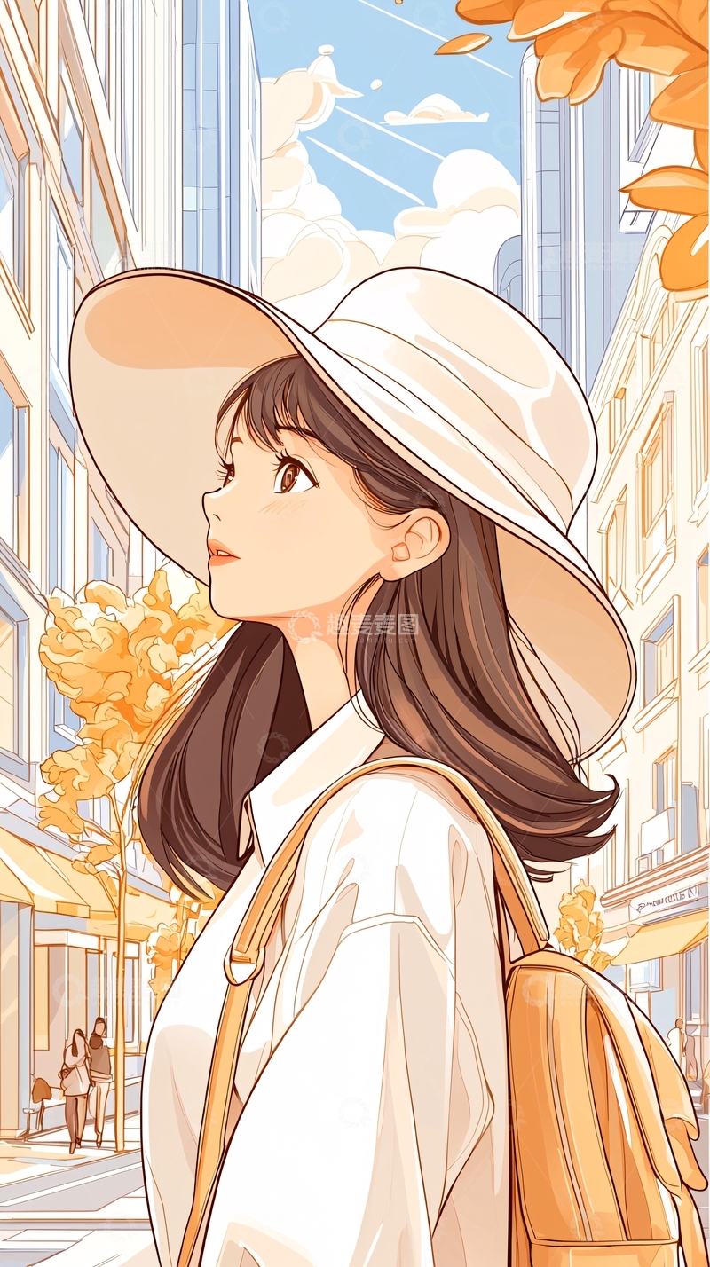高清大图下载【趣麦麦图】秋日街头漫步的女孩