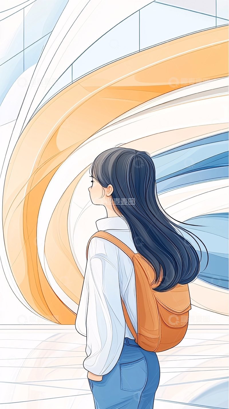 高清大图下载【趣麦麦图】背影女孩在螺旋楼梯前