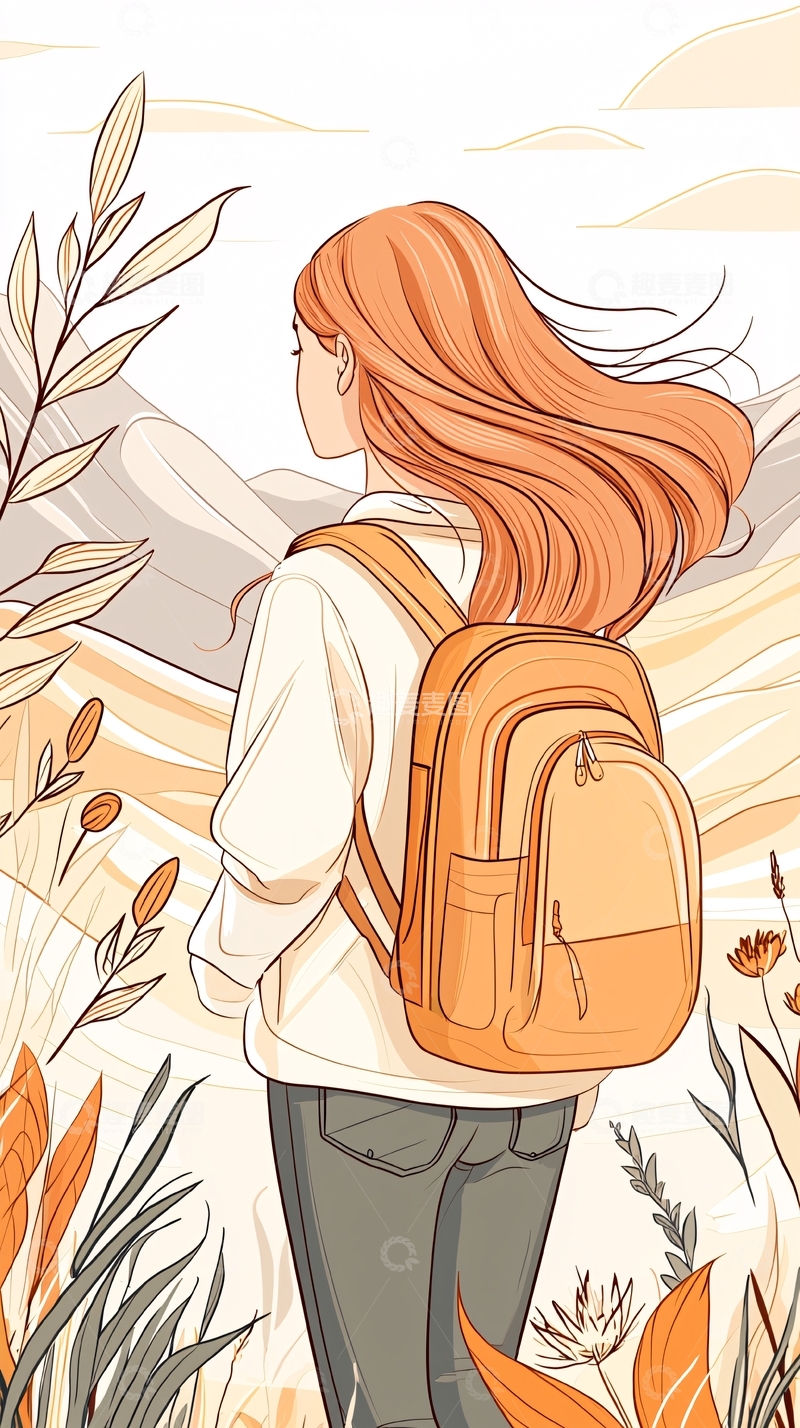 高清大图下载【趣麦麦图】秋日徒步旅行插画