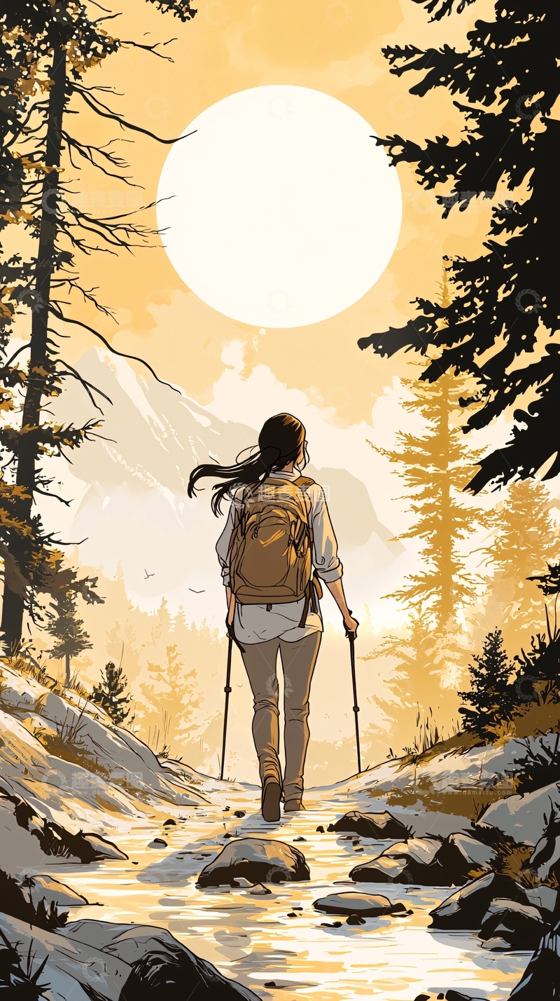 高清大图下载【趣麦麦图】徒步旅行的女性背影
