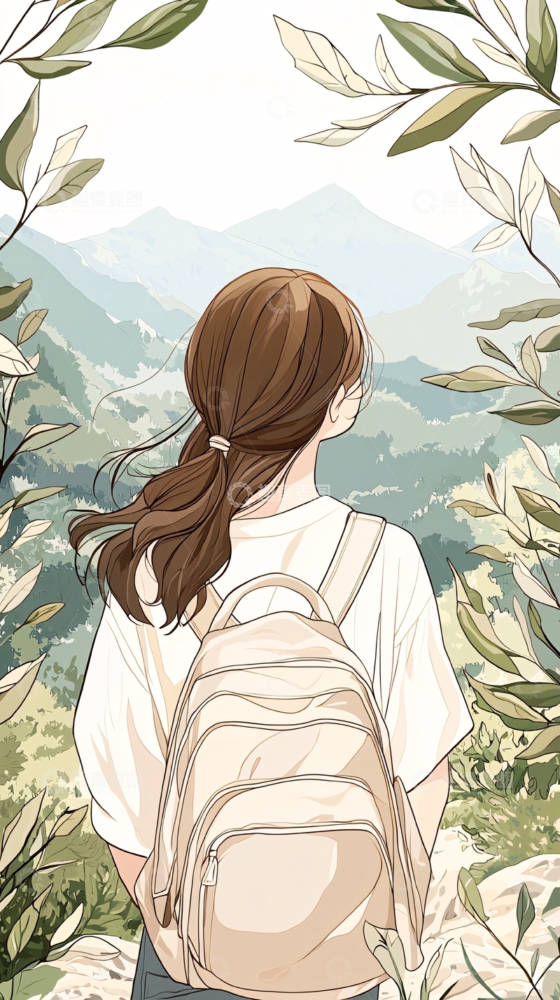 高清大图下载【趣麦麦图】背对山景的旅人