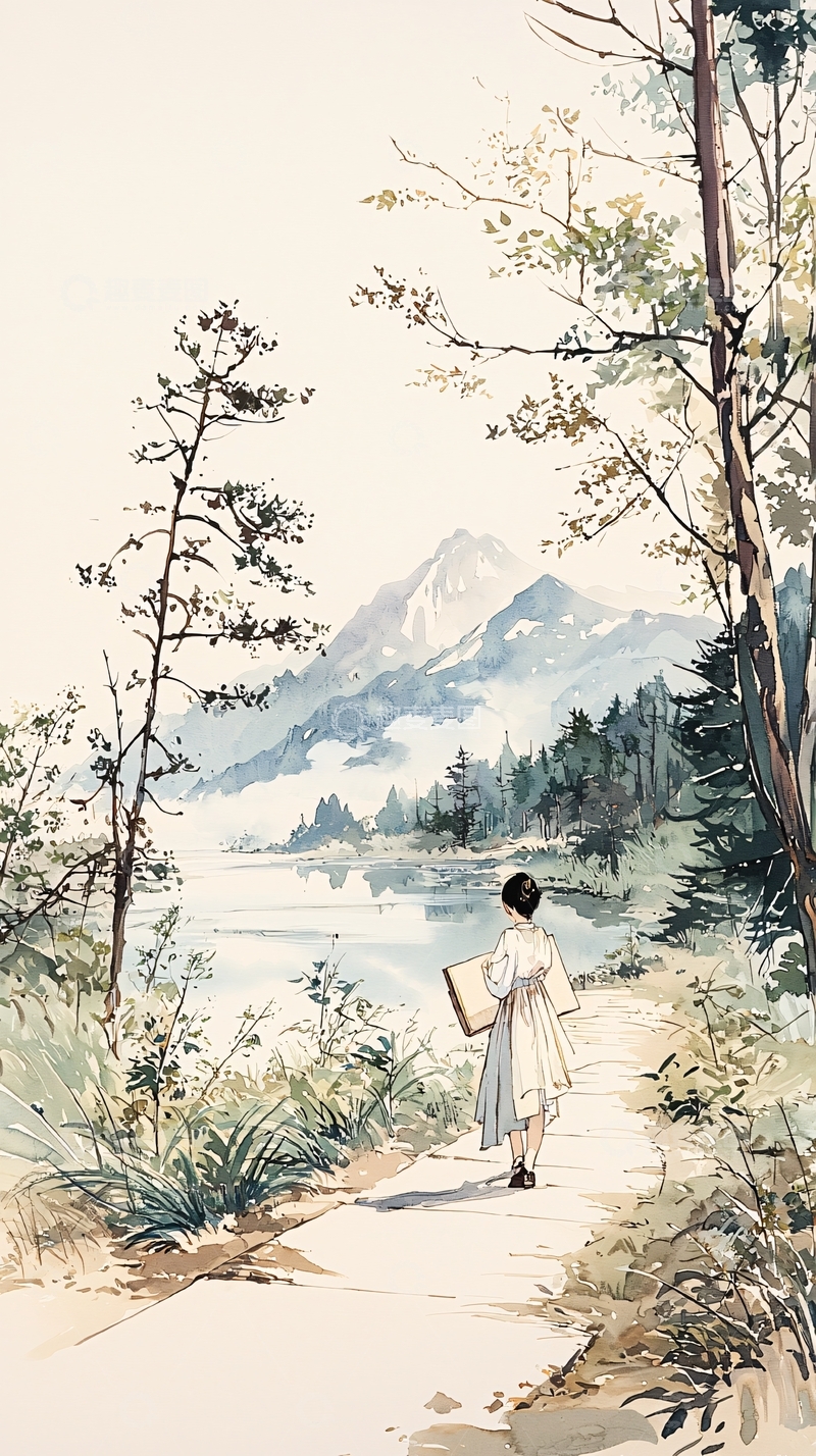 高清大图下载【趣麦麦图】山水间行走的女子