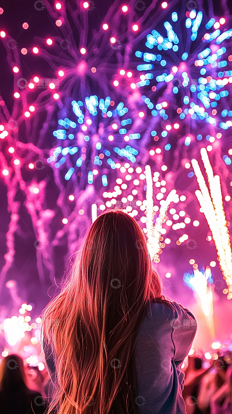 高清大图下载【趣麦麦图】烟花下的背影