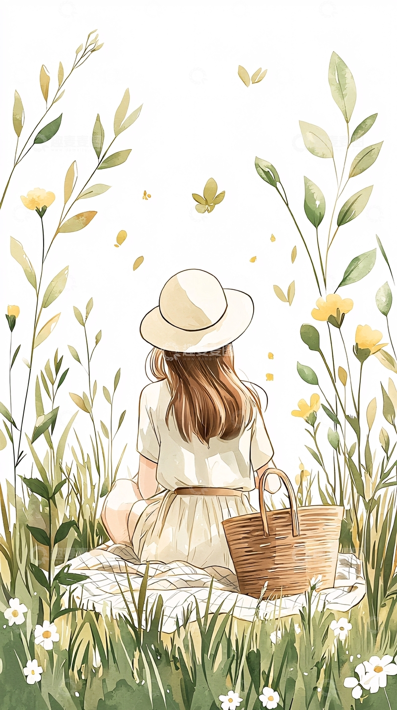 高清大图下载【趣麦麦图】夏日田园野餐插画