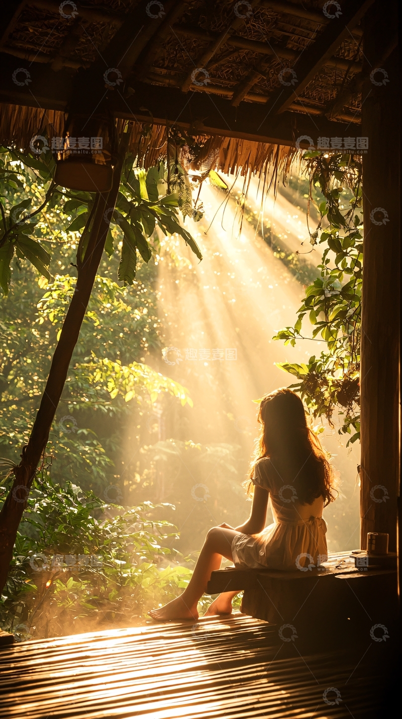 高清大图下载【趣麦麦图】阳光洒满丛林中的女孩