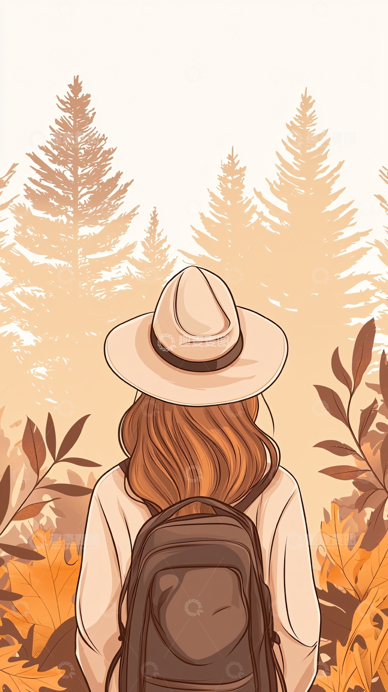 高清大图下载【趣麦麦图】秋日森林中的背影