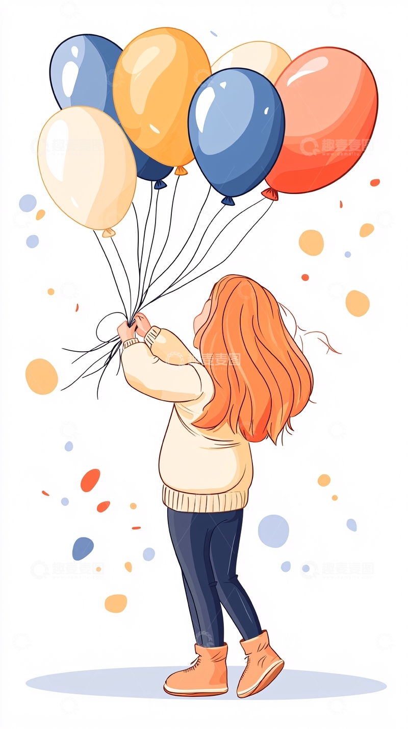 高清大图下载【趣麦麦图】女孩与气球的快乐时光