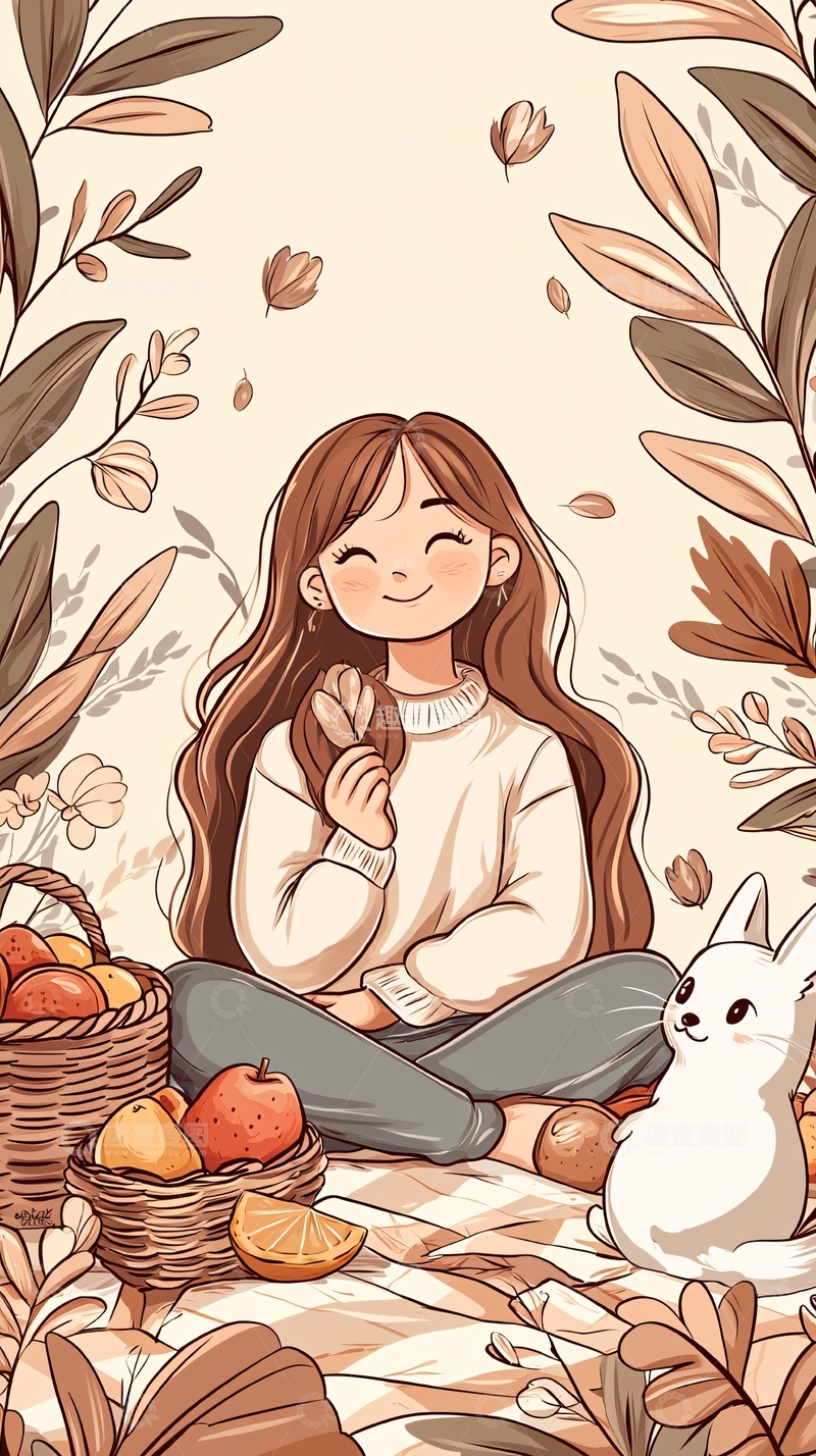 高清大图下载【趣麦麦图】秋日午后与猫咪的温馨时光