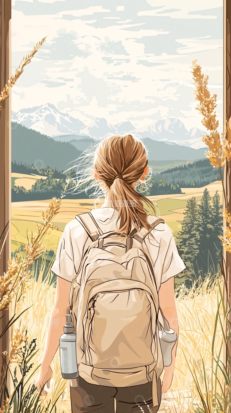 高清大图下载【趣麦麦图】徒步旅行者欣赏山景