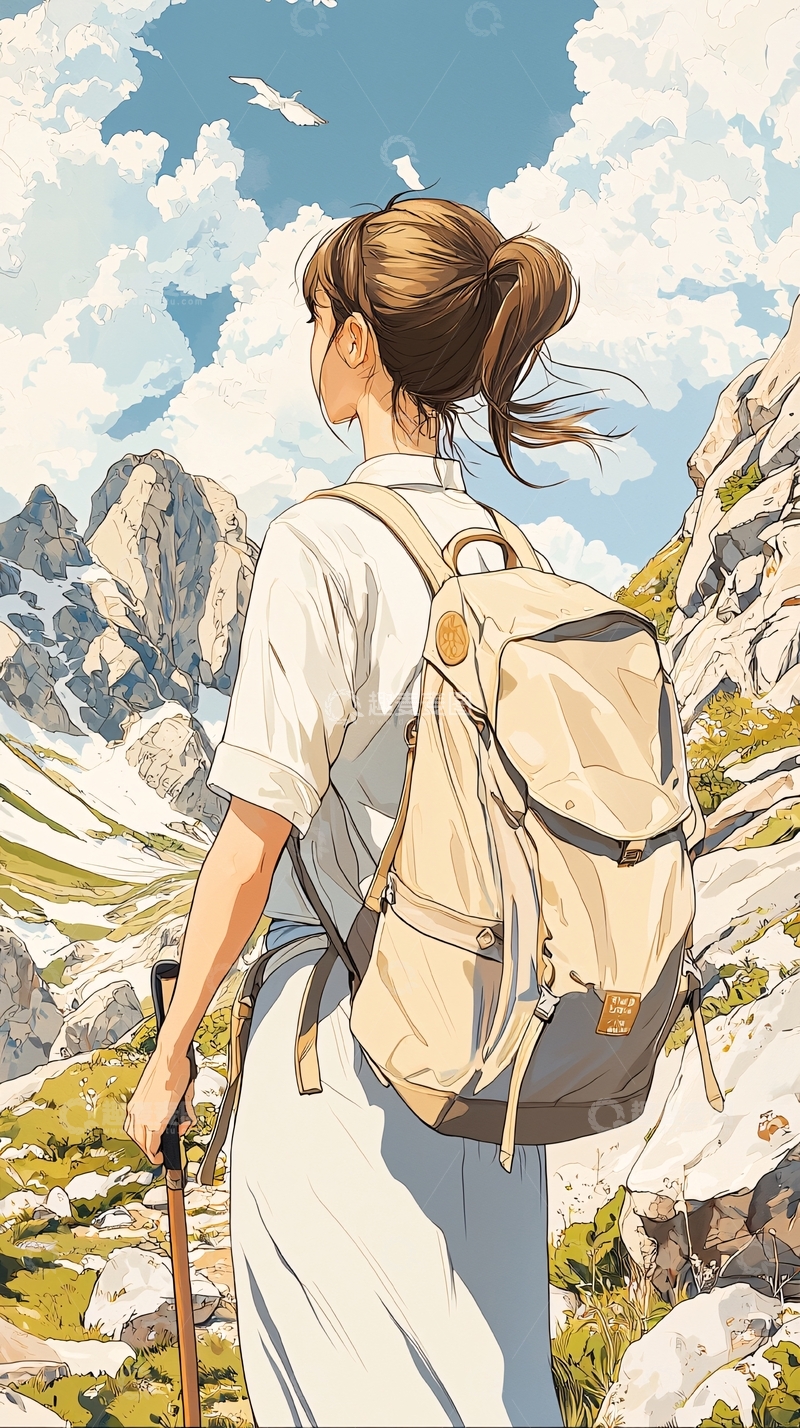 高清大图下载【趣麦麦图】徒步登山女孩背影