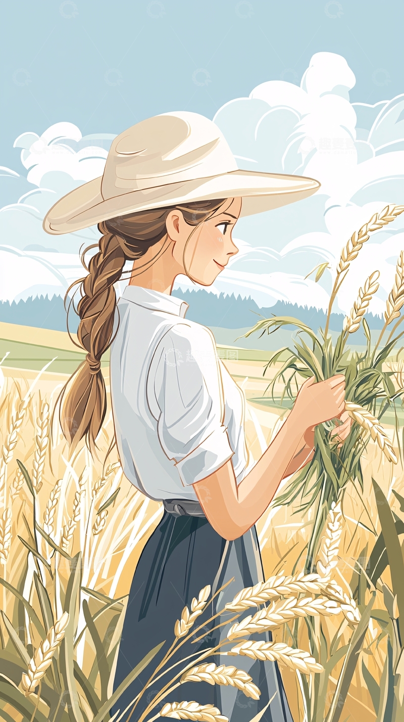 高清大图下载【趣麦麦图】田野中的女孩与麦穗