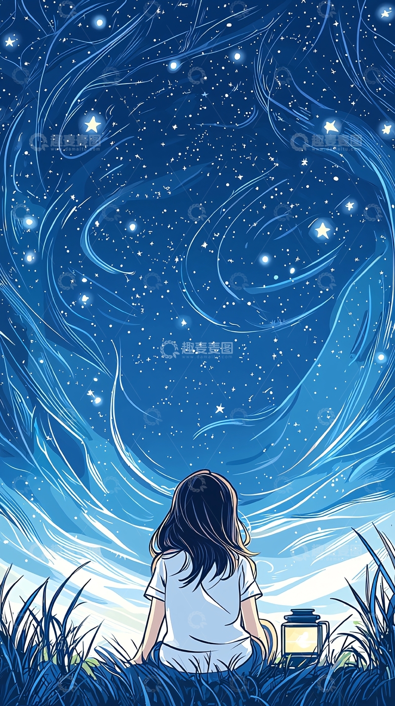 高清大图下载【趣麦麦图】仰望星空的女孩