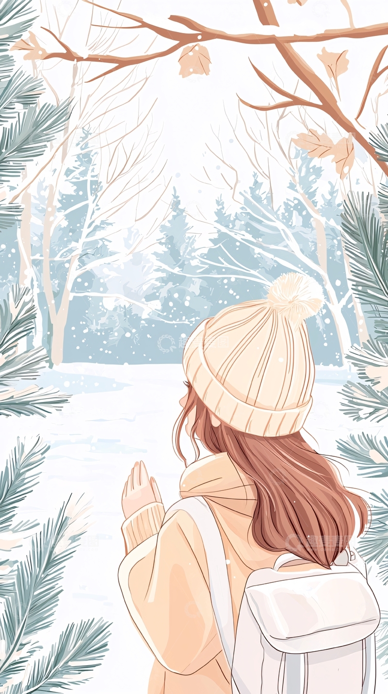 高清大图下载【趣麦麦图】冬日雪景中的女孩背影