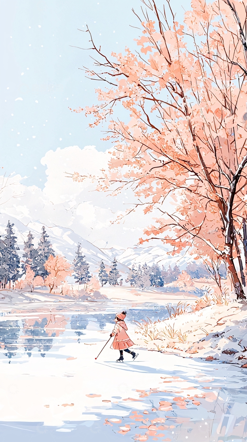 高清大图下载【趣麦麦图】冬日雪景中的女孩