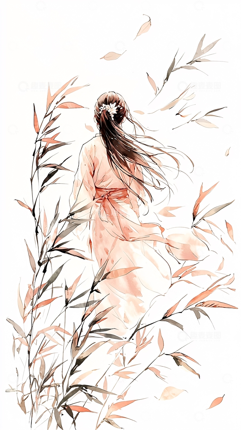 秋风中的女子背影