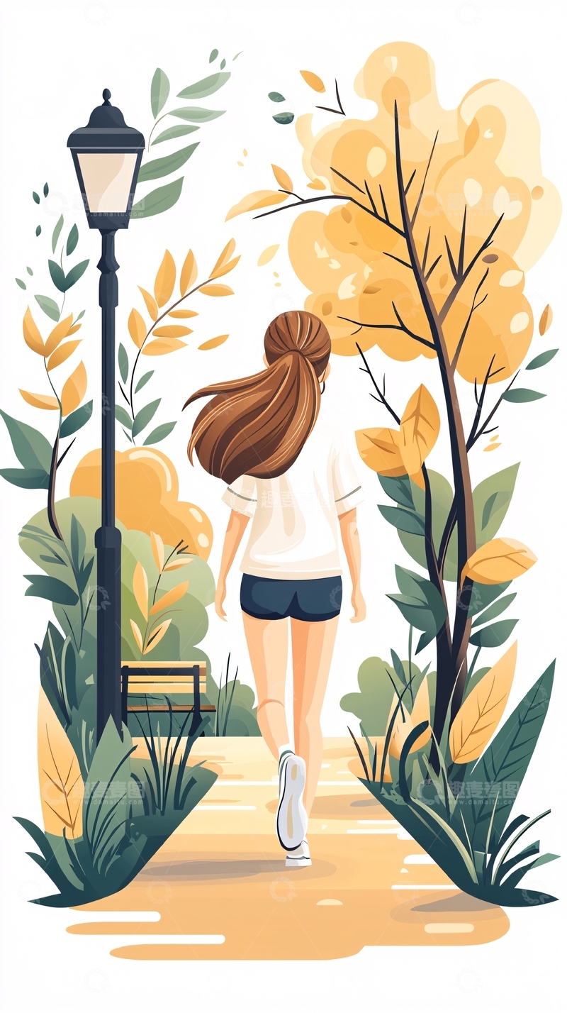 高清大图下载【趣麦麦图】秋日公园漫步女孩