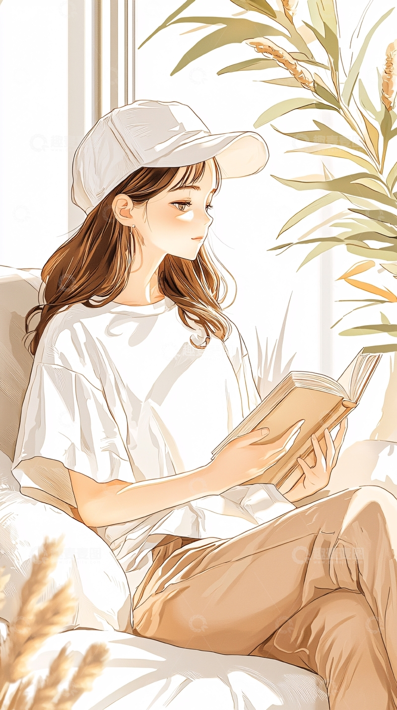 高清大图下载【趣麦麦图】阅读时光的女孩
