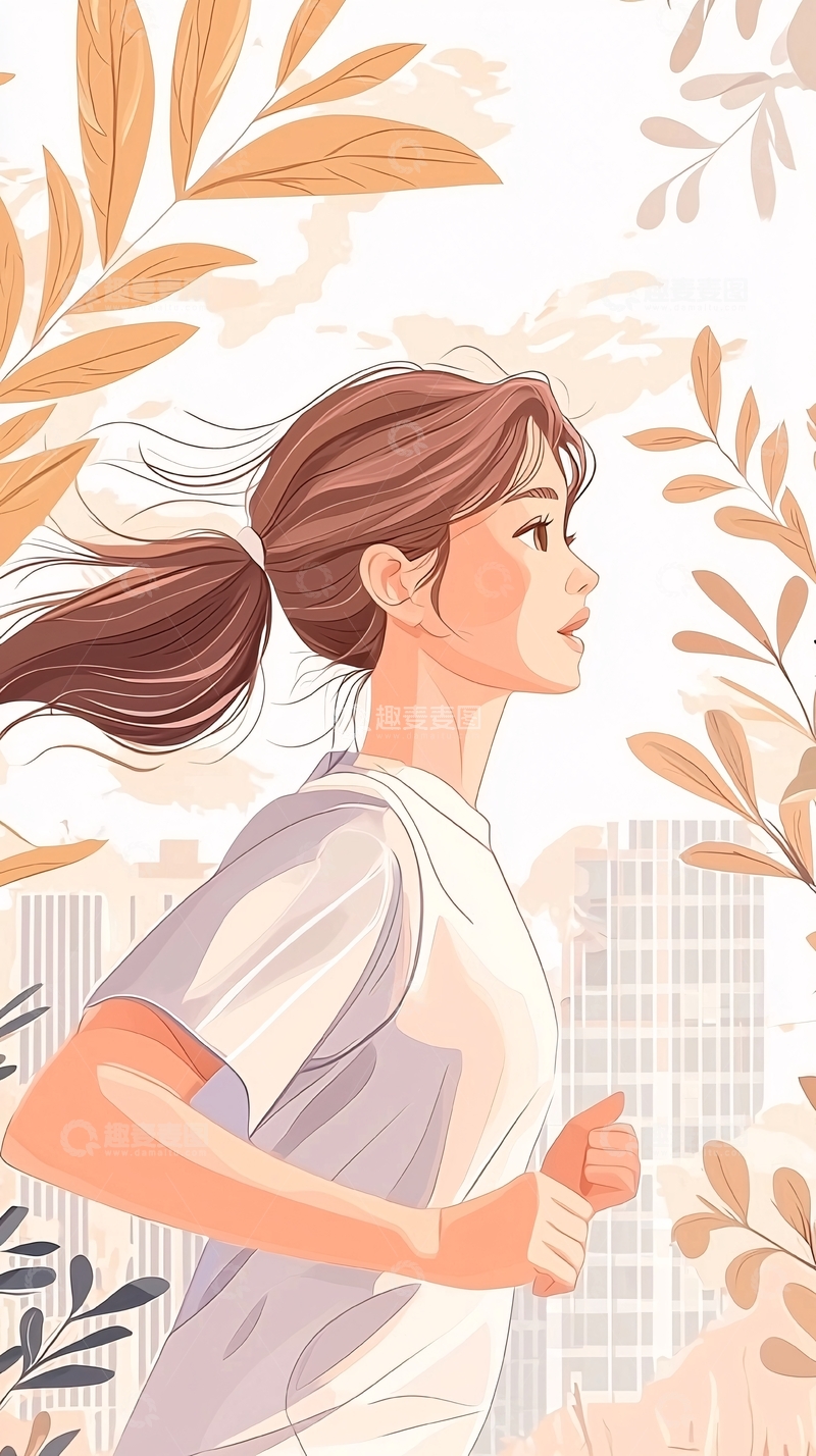 高清大图下载【趣麦麦图】奔跑中的女孩插画