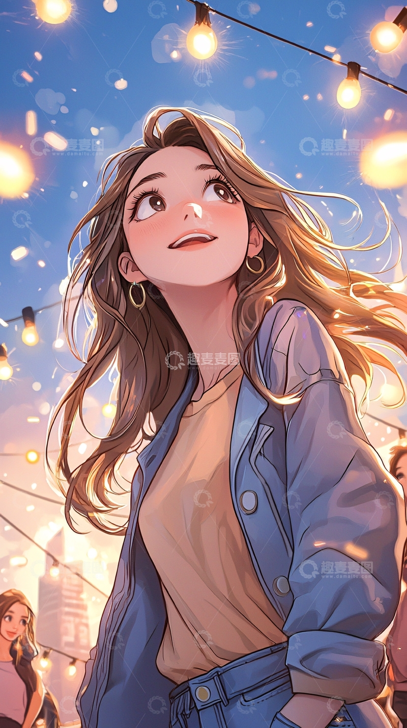 高清大图下载【趣麦麦图】夜市灯光下的少女