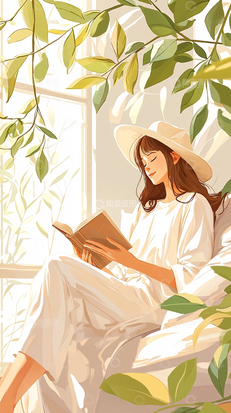 高清大图下载【趣麦麦图】阳光下阅读的女子