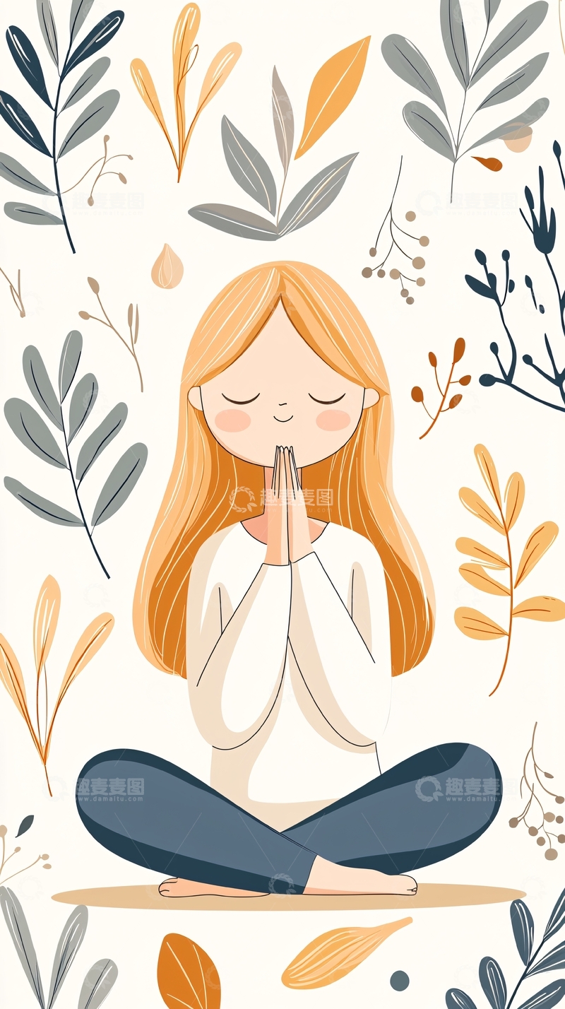 高清大图下载【趣麦麦图】瑜伽冥想女孩插画素材