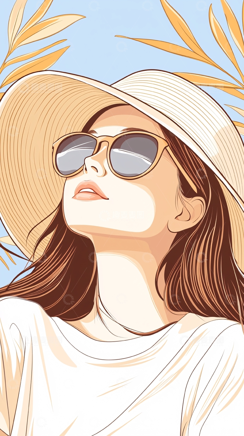 高清大图下载【趣麦麦图】夏日海滩度假风插画素材